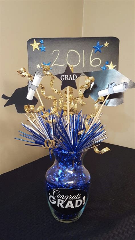 blue and gold graduation centerpieces|unique centerpieces for graduation party.